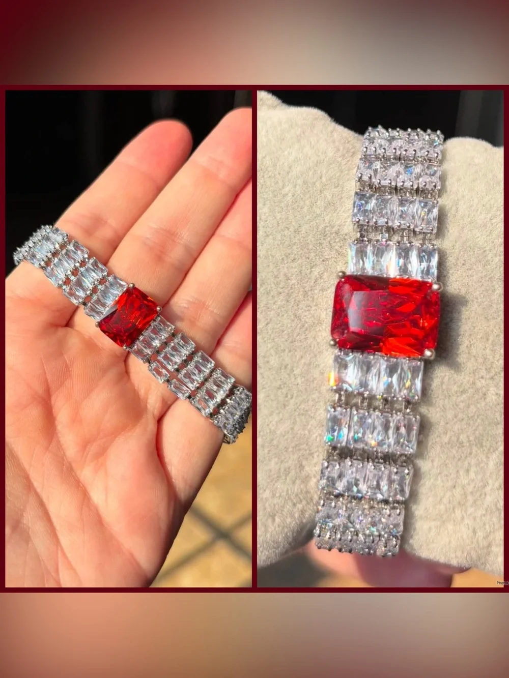 Red Crystal Tennis Bracelet with Statement Center Stone